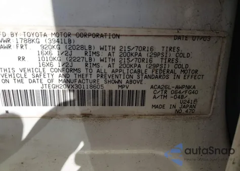 2003 Toyota Rav4 from USA, damaged, VIN JTEGH20VX30118605